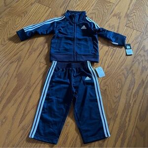Brand new Adidas Navy Baby Boy Tracksuit with White Stripes Jacket Pants 18M